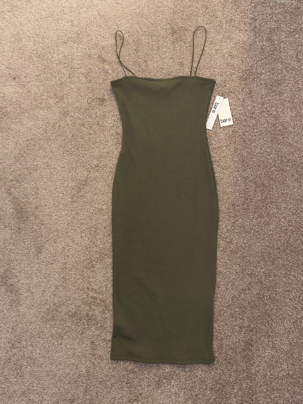 Bodycon Olive Ribbed Spaghetti Strap Midi Dress